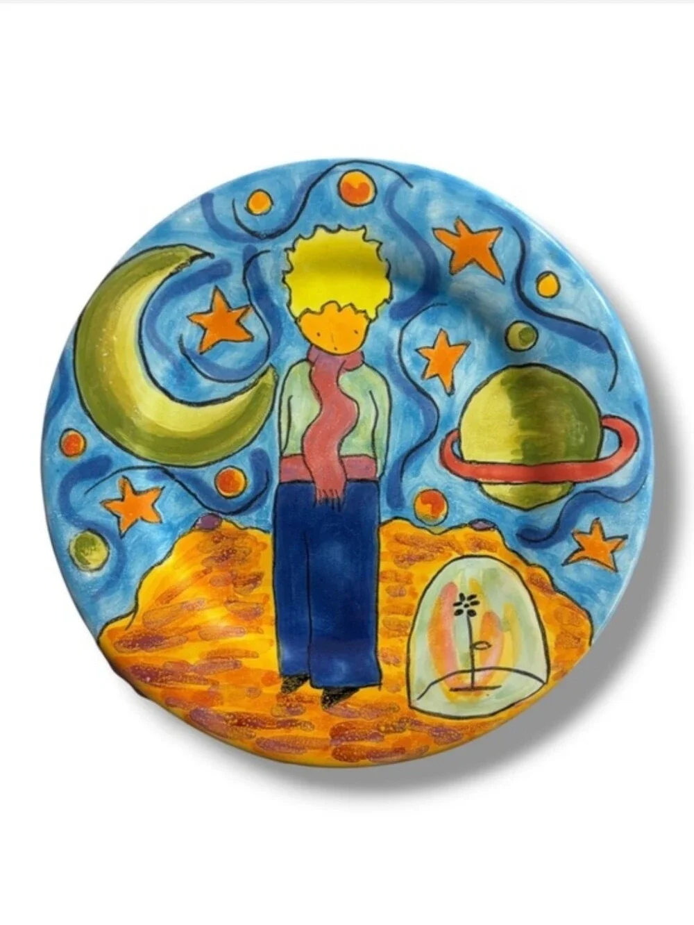 HANDMADE Painted Ceramic Plate Little Prince Illustration Tlalpan Mexico VINTAGE